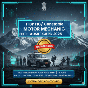 ITBP HC Constable Motor Mechanic PET PST Admit Card 2025