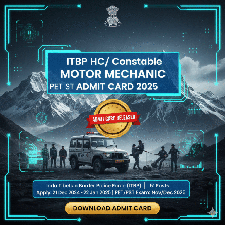 ITBP HC Constable Motor Mechanic PET PST Admit Card 2025