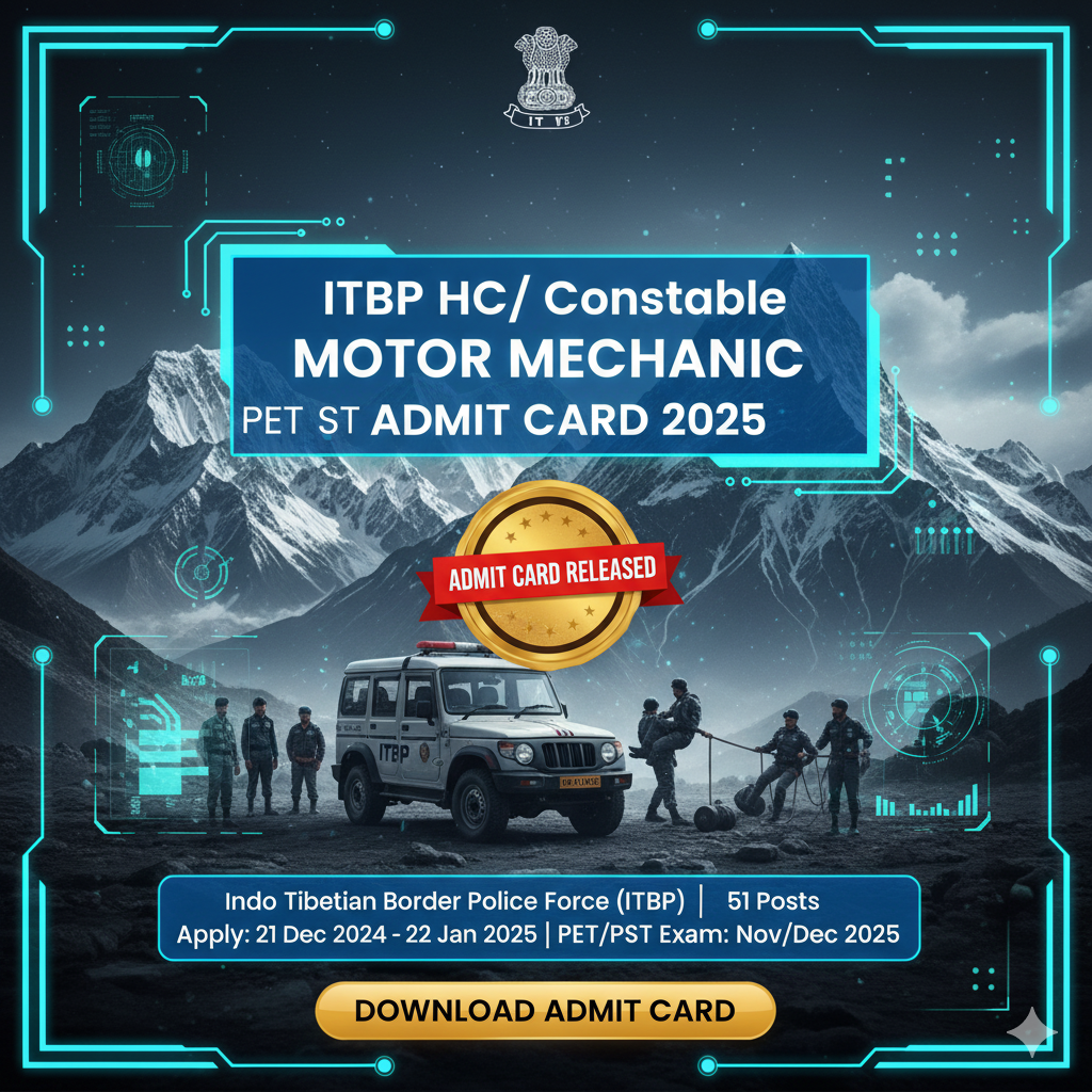 ITBP HC Constable Motor Mechanic PET PST Admit Card 2025